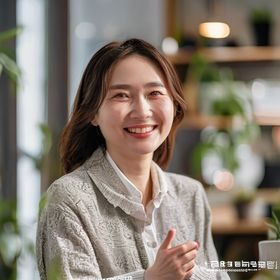 用户健康服务负责人张悦女士正在与用户进行线上视频咨询，面带亲切笑容，背景为整洁温馨的工作环境，传递出害羞草品牌温暖而专业的服务风格